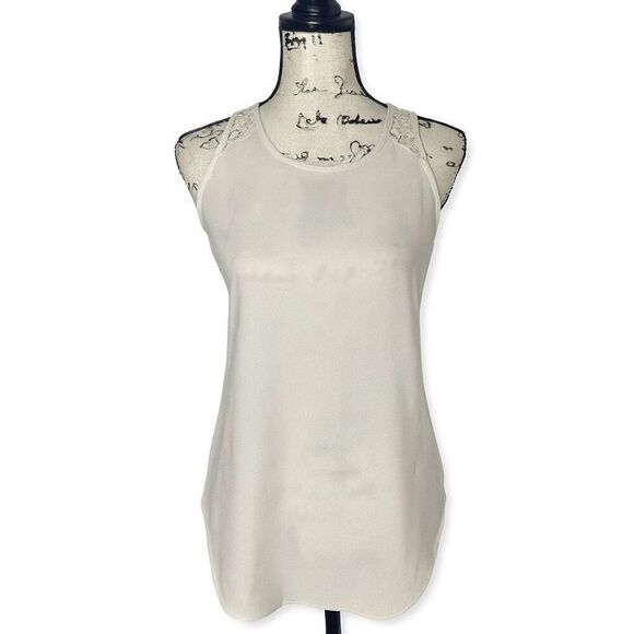 Van Heusen White Lace Back Sleeveless Blouse Size XS Button Closure Top - Picture 1 of 4